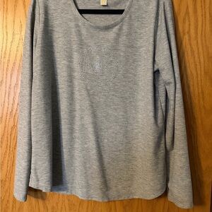 Michael Kors Gray Ribbed Long Sleeve Crewneck Top